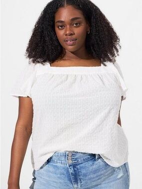 🌸🌿 Torrid White Clip Jacquard Square Neck Flutter Sleeve Top 5X Plus Cotton EUC